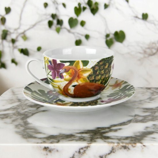 Set van 8 kopjes met schotels ELDERBERRY Porselein Wit