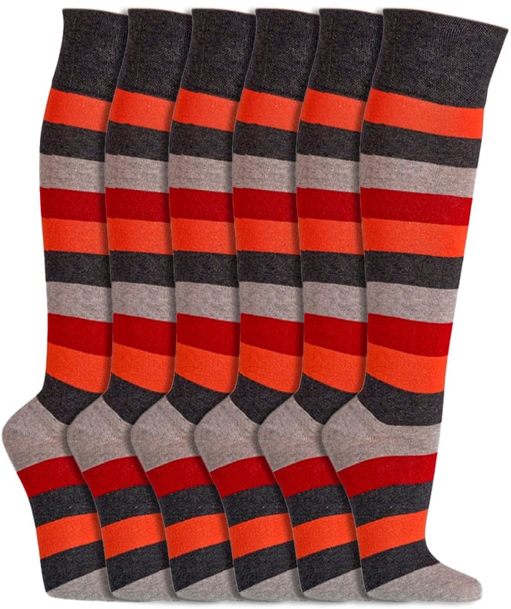 Heren sokken | Kniekousen | Gestreept | Kleur: Oranje | Maat: 43-46 / 47-50 | 6 paar