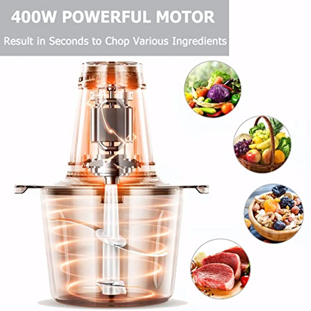 Mini Food Chopper 400W - Elektrische Groentehakker en Babyvoeding Chopper met Roestvrijstalen Kom