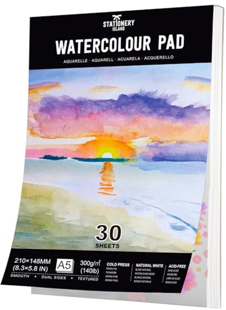 A5 Aquarelpapier Blok - 30 Vellen 300 g/m² voor Schilderen en Tekenen