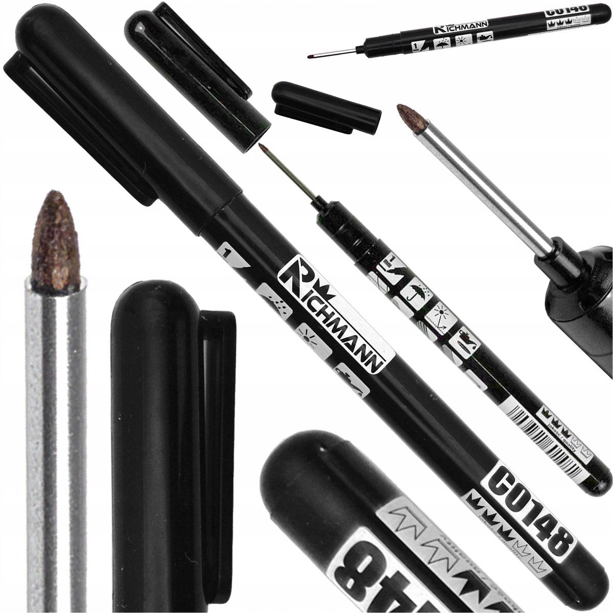 Bouwmarker Zwart Dunne Precisie Punt 1mm - 25mm Verlengd