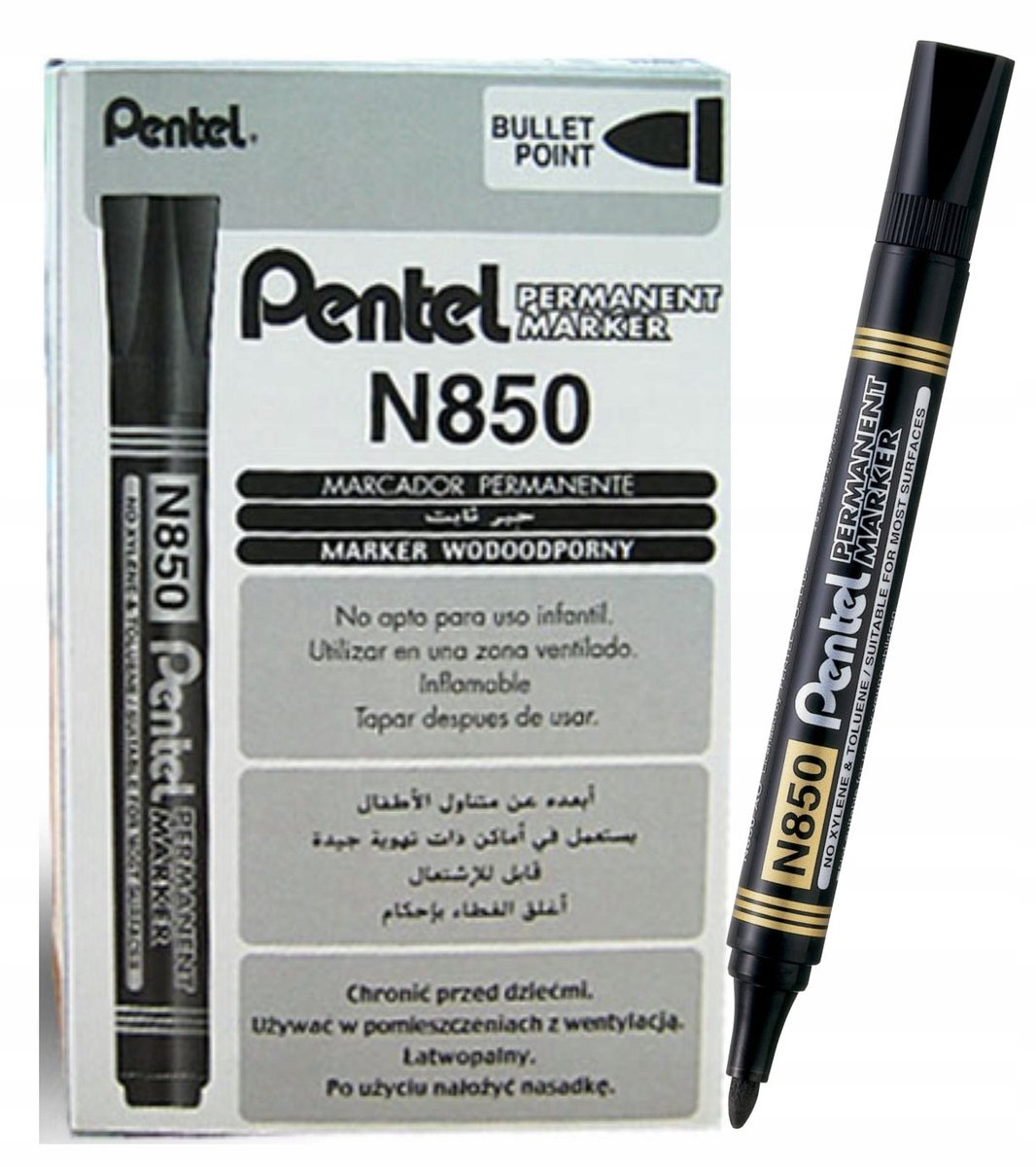 Pentel N850 Permanente Marker Zwart - 12 Stuks + 1 Gratis