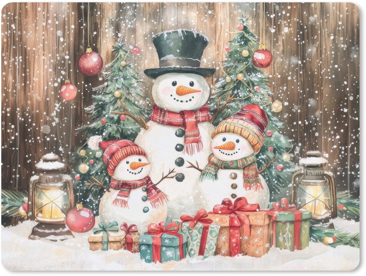 Muismat 23x19 cm - Mousepad Sneeuwpop - Familie - Kleurrijk - Muismatten
