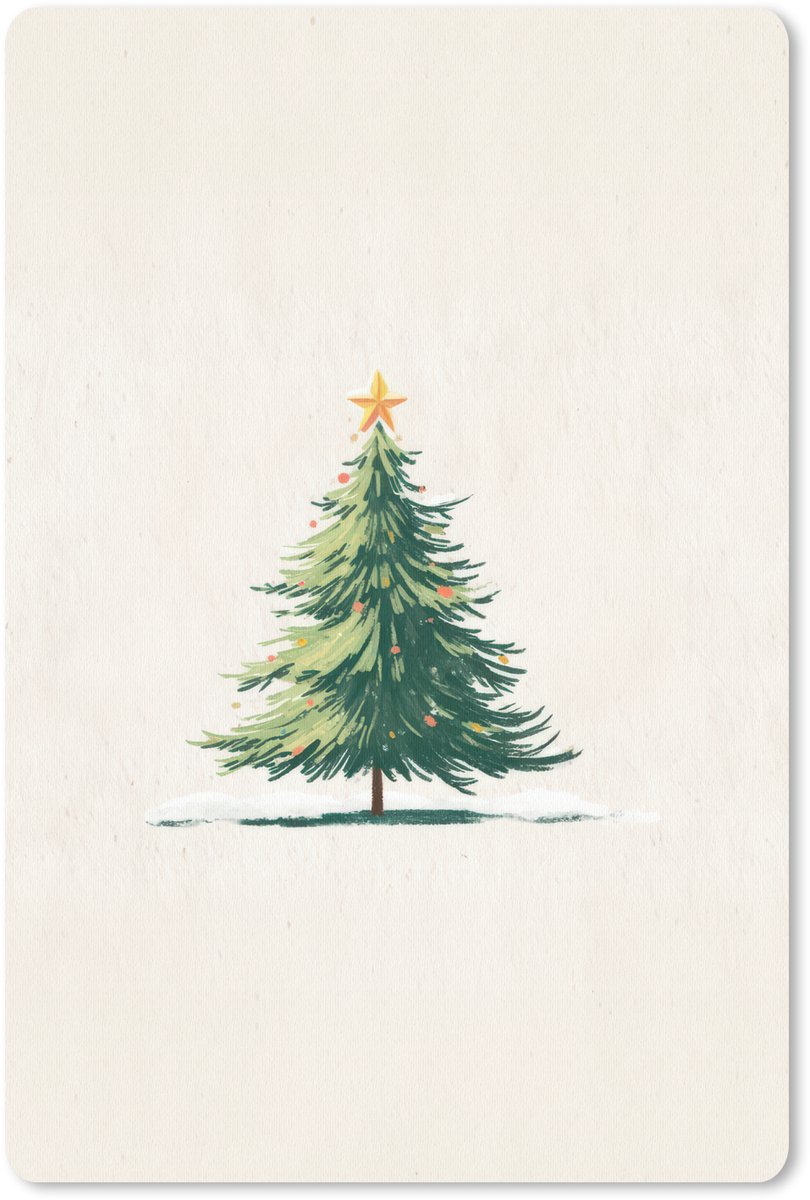 Muismat 18x27 cm - Mousepad Kerstboom - Illustratie - Ster - Sneeuw - Muismatten