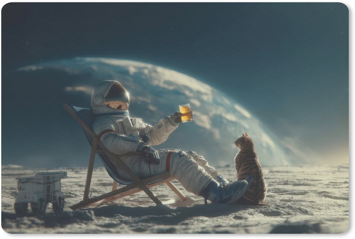Muismat 27x18 cm - Mousepad Astronaut - Kat - Glas - Stoel - Muismatten