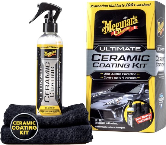 Kit de revêtement Ceramic Ultimate Meguiar's – Kit d'entretien automobile Premium avec Protection céramique durable, haute imperméabilité, rehausseur de brillance et Chiffons en microfibre