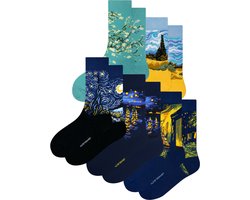 Kunst sokken - Vincent van Gogh 5-pack - Sokken Dames 36 40 - Biologisch Katoenen Sokken - funny socks happy - Vrolijke Sokken - Grappige Sokken - Sokken Cadeau