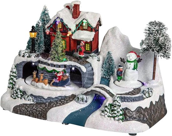 Kerstdorp Basis - Kerstdorp - Kerstmuziekdoos - Beweegbaar - Kerstdorp met Muziek en Lichtjes - Kerstversiering met Sprankelende Lichtjes en Betoverende Melodieën