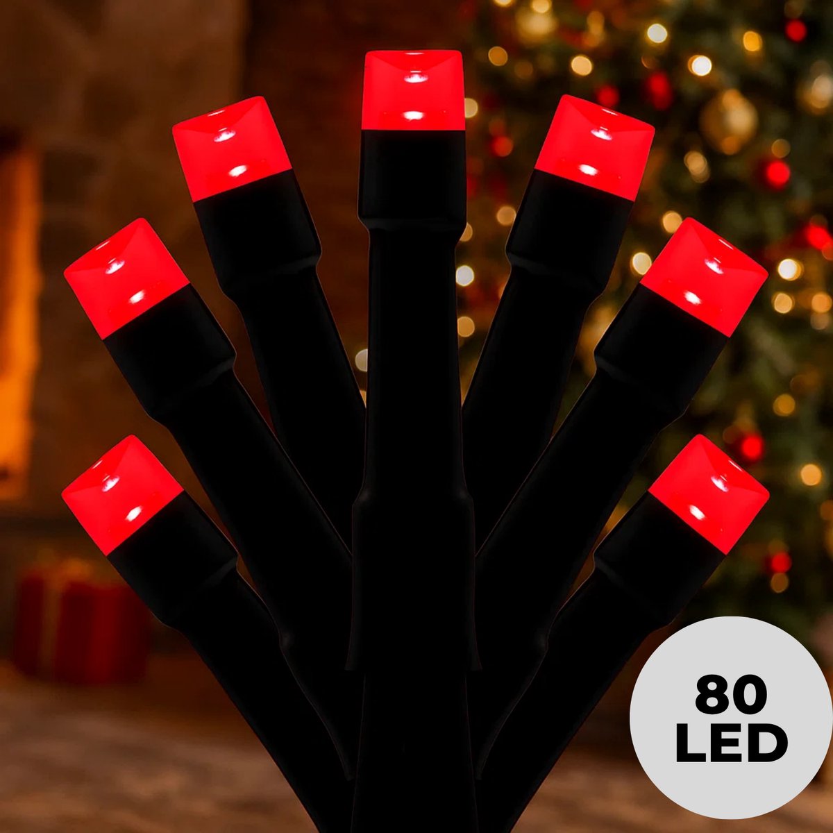 Lomera Kerstverlichting Buiten - 80 LED Lampjes - Rood Licht - Lichtsnoer 6 Meter - Timer Functie - 8 Lichtfuncties - Geheugenfunctie - IP44 Adapter - Energiezuinig - Binnen en Buiten - Groene Kabel - Verlichte Lengte 600 CM