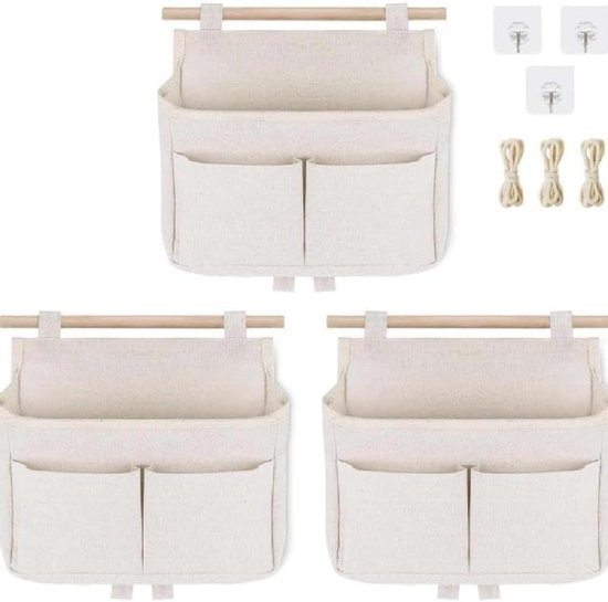 Linnen / katoenen tas muur hangende zak muur deur kast opknoping opbergzak boeken organisaties terug naar school kantoor slaapkamer keuken rechthoekig 4 vakken Home Organizer geschenk 30 cm B x 64 cm