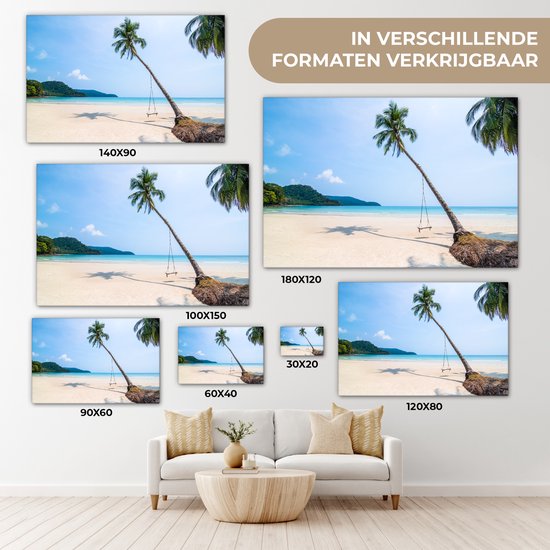 Tableau sur Toile Plage - Palmiers - Balançoire - 120x80 cm - Décoration murale