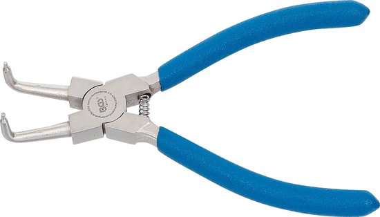 Pince à circlips avec poignées bleues et pointes courbées.