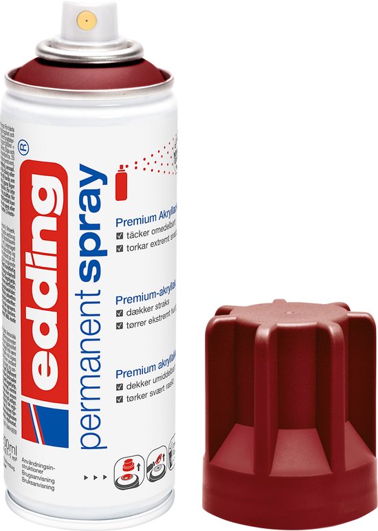 edding 5200 spuitverf in spuitbus - purperrood mat - 1 stuk - 200 ml verf - direct dekkend – 0,7-1 m2 oppervlak - acrylverf voor het lakken en versieren van glas, metaal, hout, keramiek, kunststof, canvas - permanent spray, verfspray