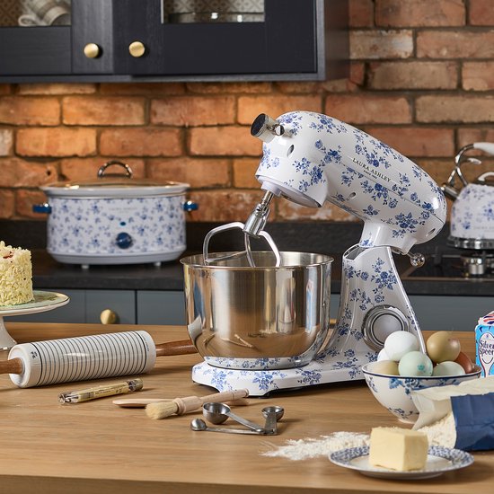 Laura Ashley Keukenmachine - 1800W, 6L RVS kom, roerhaak, deeghaak, garde, spatdeksel, 10 snelheden - China Roos - ByVQ van Laura Ashley — afbeelding 5