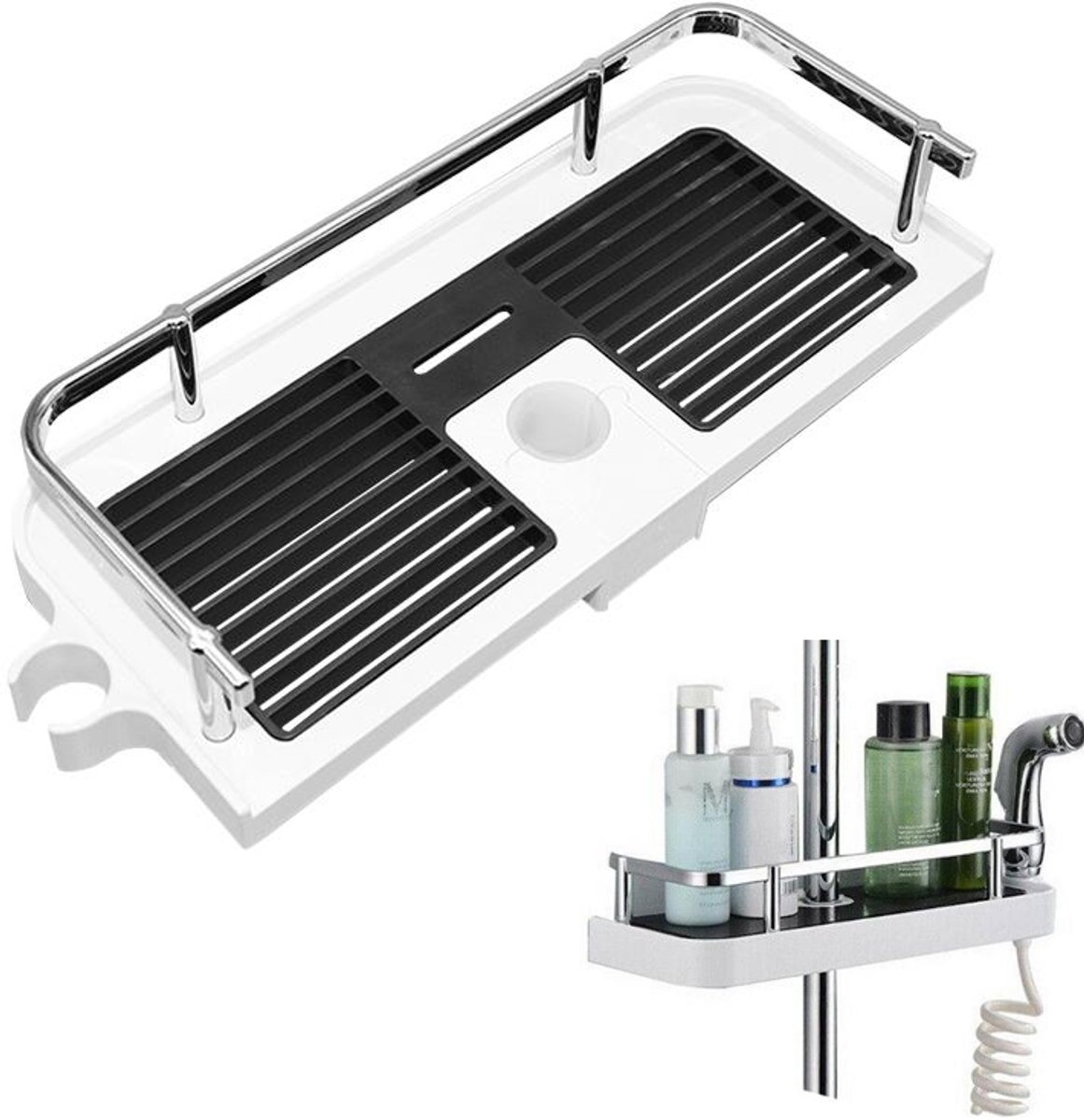 Doucheplank ABS 32x12 cm Zwart / Wit