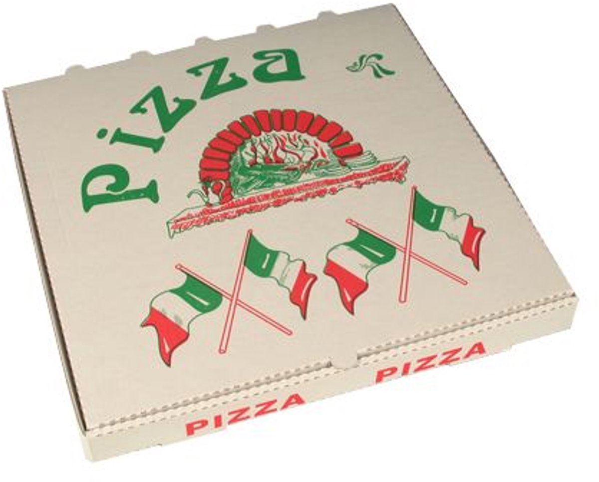 Image of 50 Pizzadozen, Cellulose hoekig 33 cm x 33 cm x 4 cm Italiaanse vlag