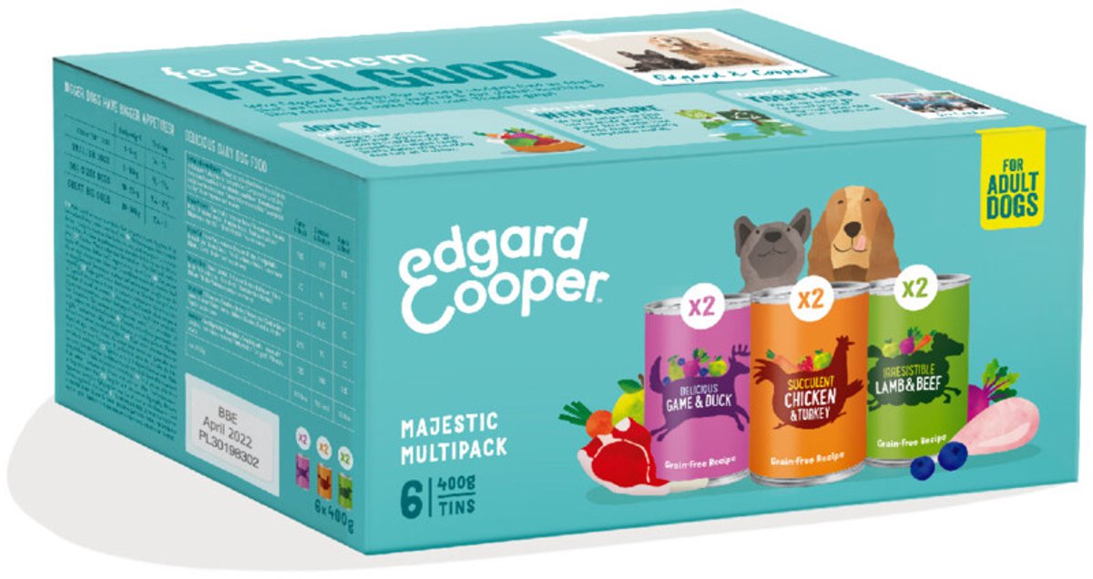 Edgard & Cooper Hondenvoer Multipack Kip - Wild - Lam 6 x 400 gr