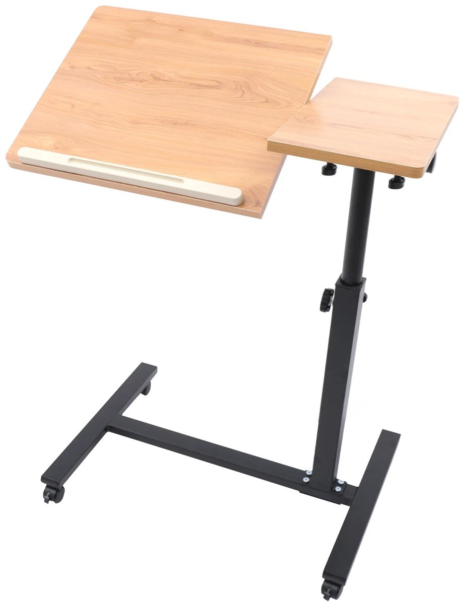 Laptopbureau – Verstelbaar Tafelblad – Bureau op wielen voor Thuis of Kantoor – Bijzettafel - 41x57x58 cm - In Hoogte Verstelbaar tot 90 cm