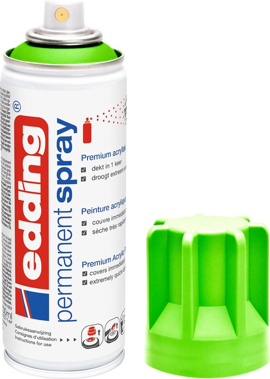 edding 5200 spuitverf in spuitbus - neon groen - 1 stuk - 200 ml verf - direct dekkend – 0,7-1 m2 oppervlak - acrylverf voor het lakken en versieren van glas, metaal, hout, keramiek, kunststof, canvas - permanent spray, verfspray