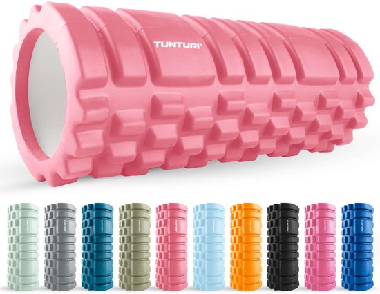 Tunturi Yoga Grid Foam Roller - Massage Roller - Foamroller - Fitness Roller - Rose Goud - 33cm - Incl. gratis fitness app