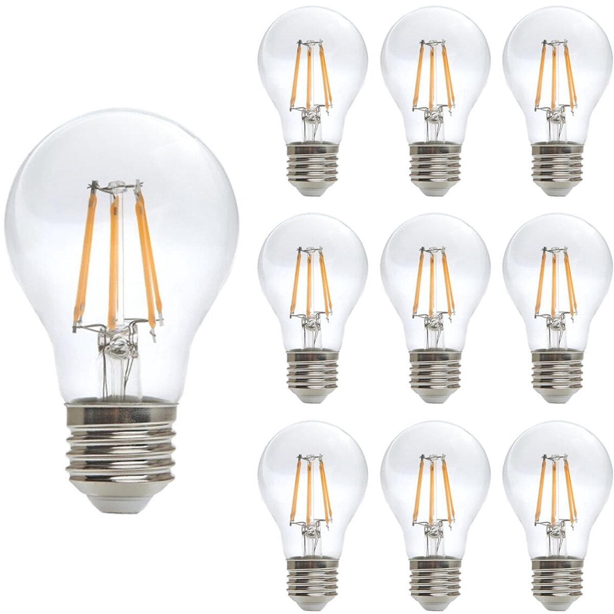 Kobi LED Filamentlamp E27 - 10W - 1200lm - 4000K Neutraal Wit - 230V - Ø60mm - Voor Woonkamer, Hal of Plafondarmatuur - 10 stuks