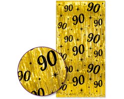 Q2P – 90 Jaar Foliegordijn – Goud & Zwart – 100×200 cm – Zelfklevend – 90e Verjaardag Versiering – Backdrop Fotomuur