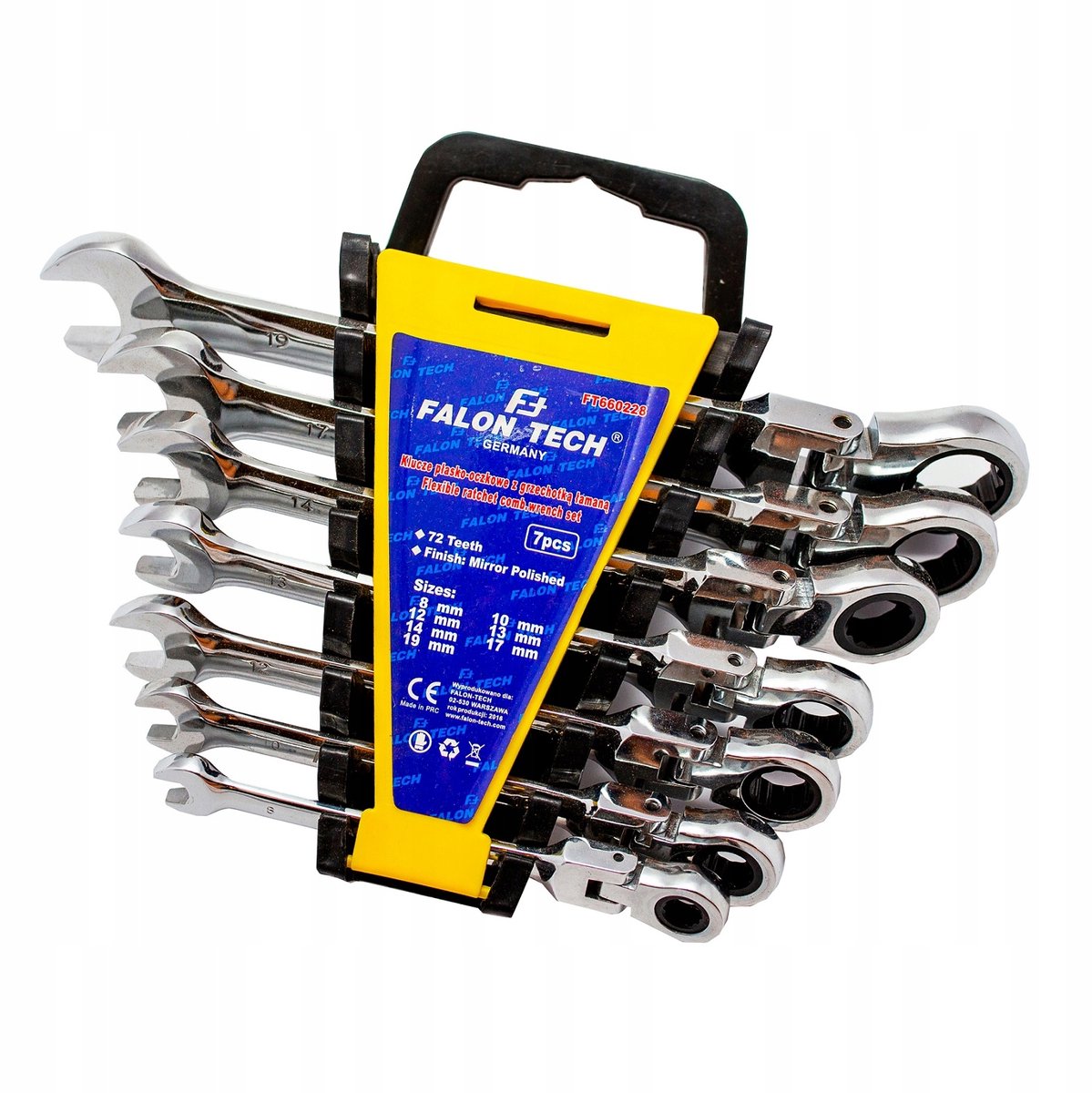 Falon-Tech Ringsleutel Set met Ratel, 7 Delig, 8-19mm