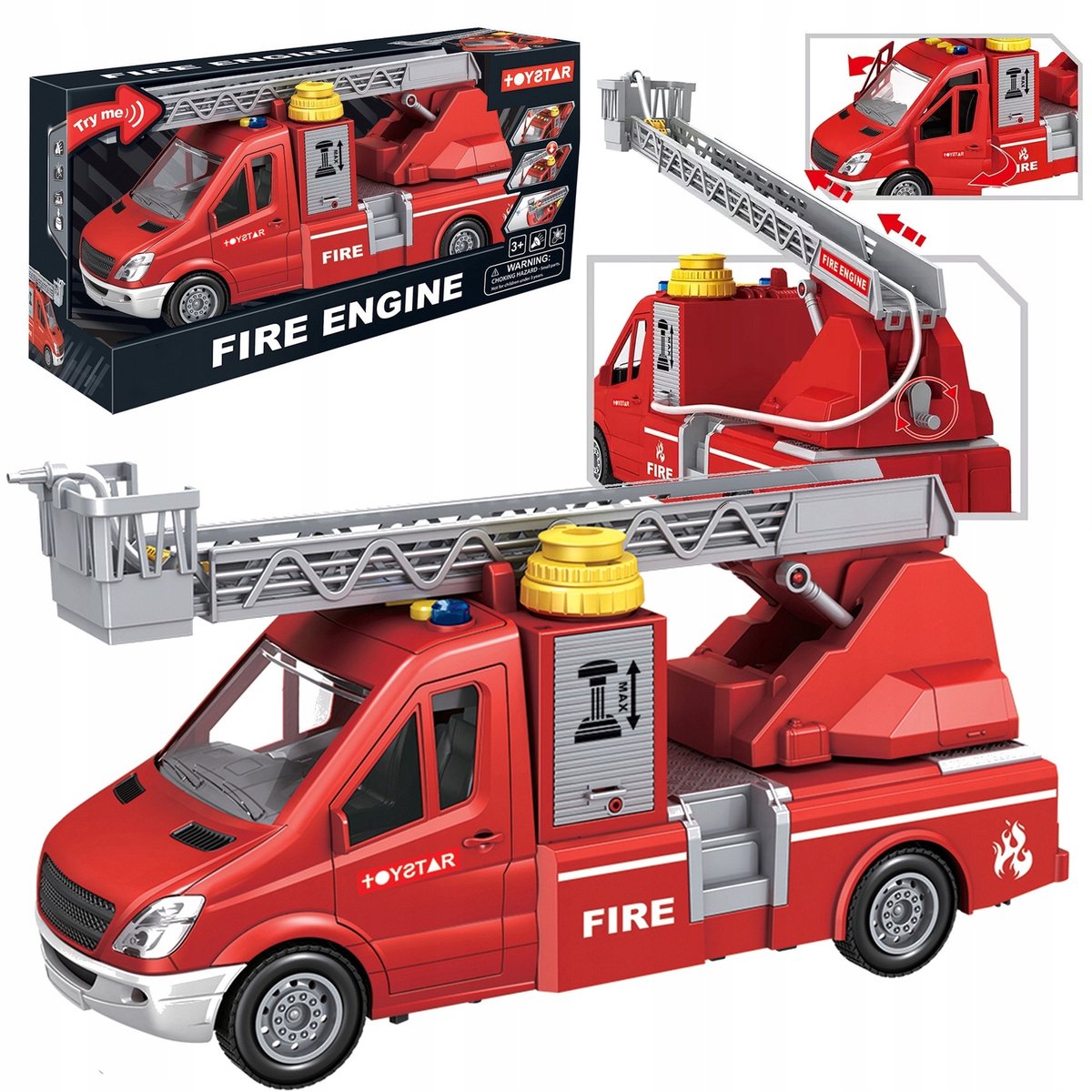 Grote Brandweer Auto met Waterspuit, Licht & Geluid