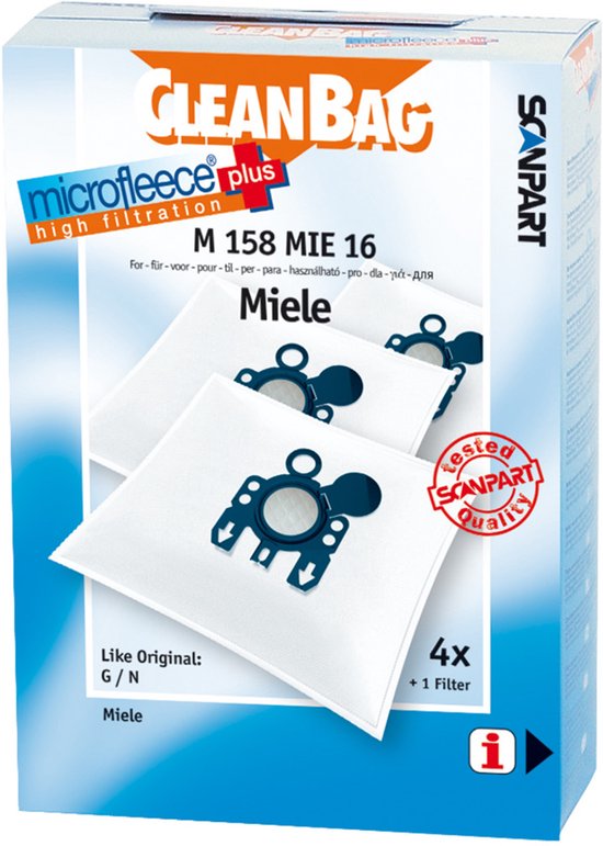 CleanBag stofzuigerzakken 4 stuks - Geschikt voor Miele S400i-S456i, S600-S658, S800-S858, S2000-S2999, S5000-S5999, S8000-S8999, Classic C1, Complete C2 & Complete C3 - GN - Inclusief 1 filter - Alternatief
