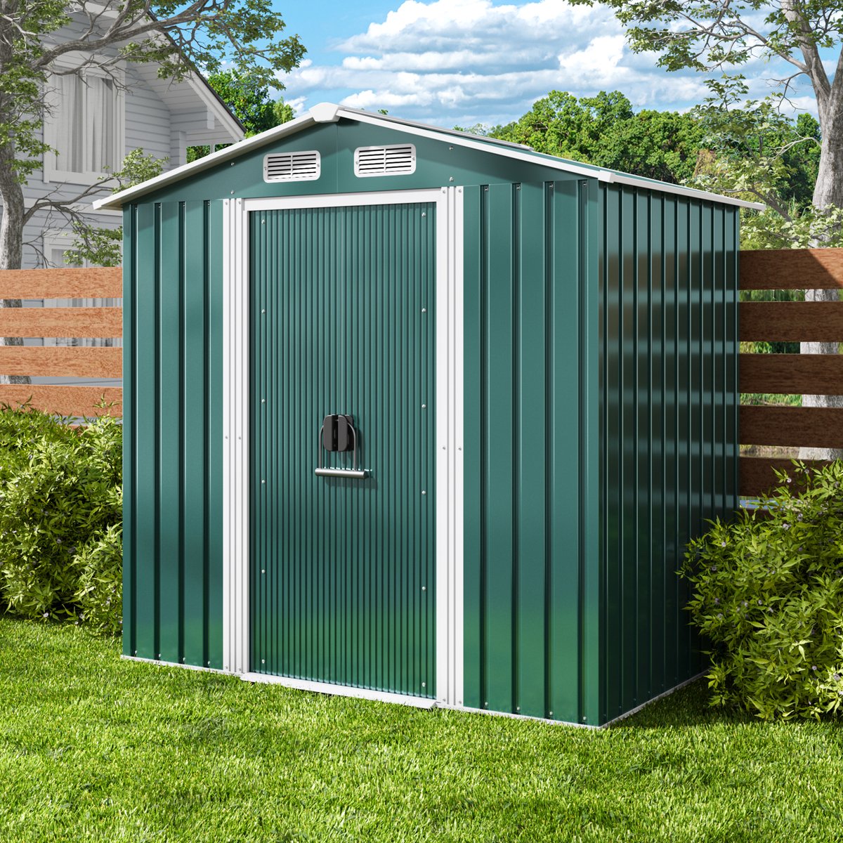 Xbro Tuinhuis – Metalen Gereedschapsschuur – Weerbestendige Tuinberging –Voor Achtertuin, Terras en Grasveld – 196x131x187 cm – Groen