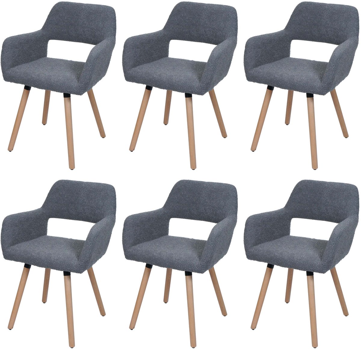 MCW Set van 6 eetkamerstoelen MCW-A50 II, keukenstoel, gestoffeerde stoel, hout, stof/textiel bouclé (450 g/m²) MVG ~ donkergrijs