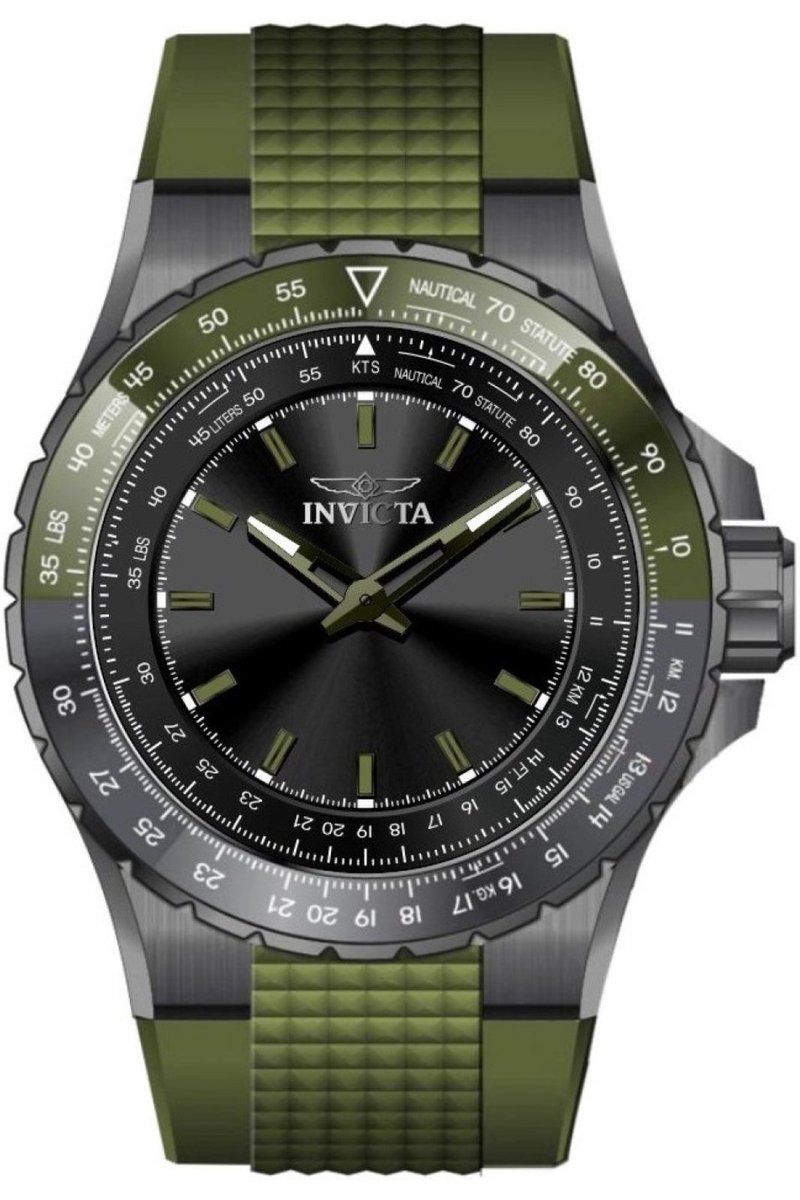 Invicta Aviator 49669 Heren Horloge - Waterdicht - Analoog - Quartz Uurwerk - Roestvrij Staal met zwarte Wijzerplaat - 50mm