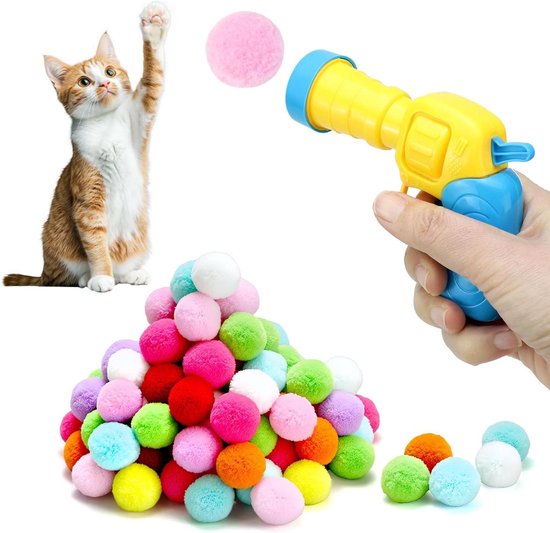 QWORK Interactief Kattenspeelgoedset - Ballenwerper Met 100 Kleurrijke Pompons