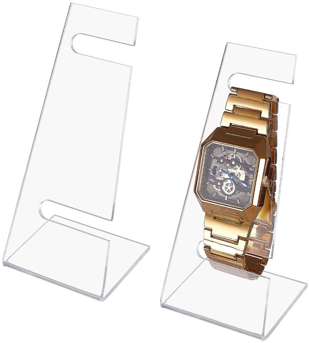 2 stuks transparante horlogestandaard horlogehouder acryl presentatiestandaard polshorloge organizer voor armbanden sieraden heren echtgenoot vaderdag 7,5 x 8,5 x 13,5 cm