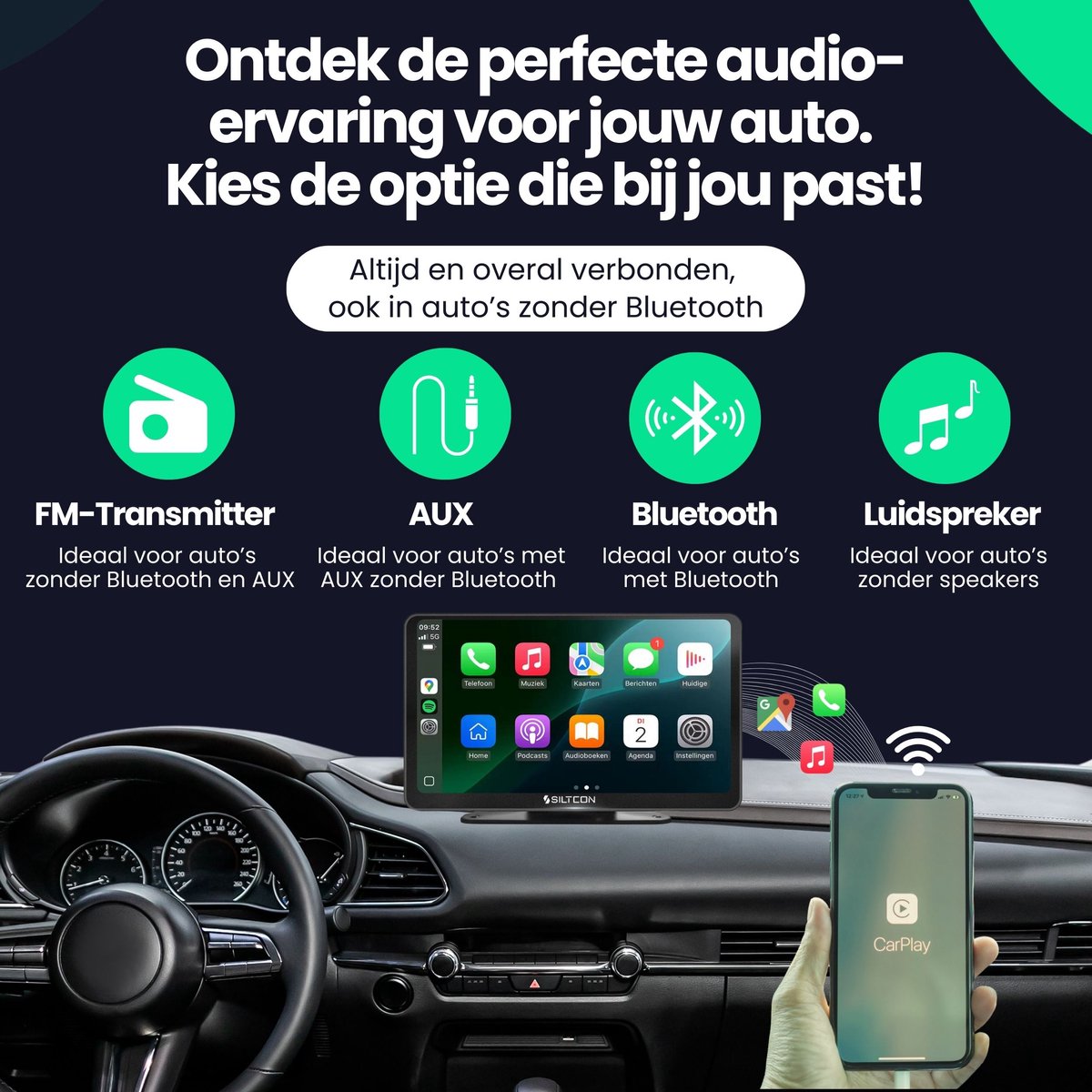 Siltcon® Geschikt voor CarPlay Scherm 7 Inch – Geschikt voor Android Auto Scherm – Draadloos - Navigatiesysteem Auto – Auto Scherm – Universeel – Met Touchscreen - Draadloos - Incl. Oplaadkabels Telefoon — cadeau in Gadgets - foto 8
