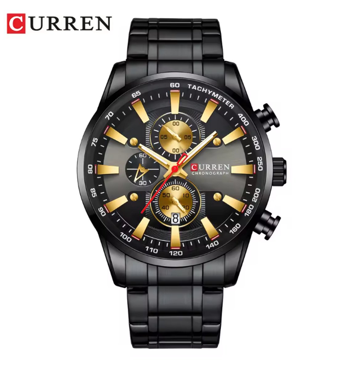 CURREN Horloge 8351 - Goudkleurig-Zwart - Heren - Quartz - Kalender - Stalen Band - Luxe en Stoer