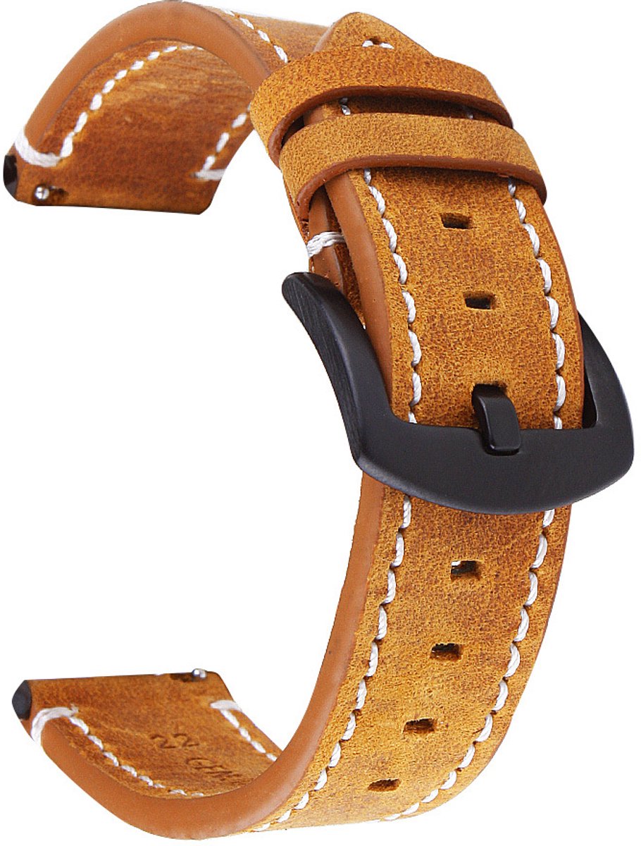 Smartwatch leren horlogeband - Geelbruin - 22 mm