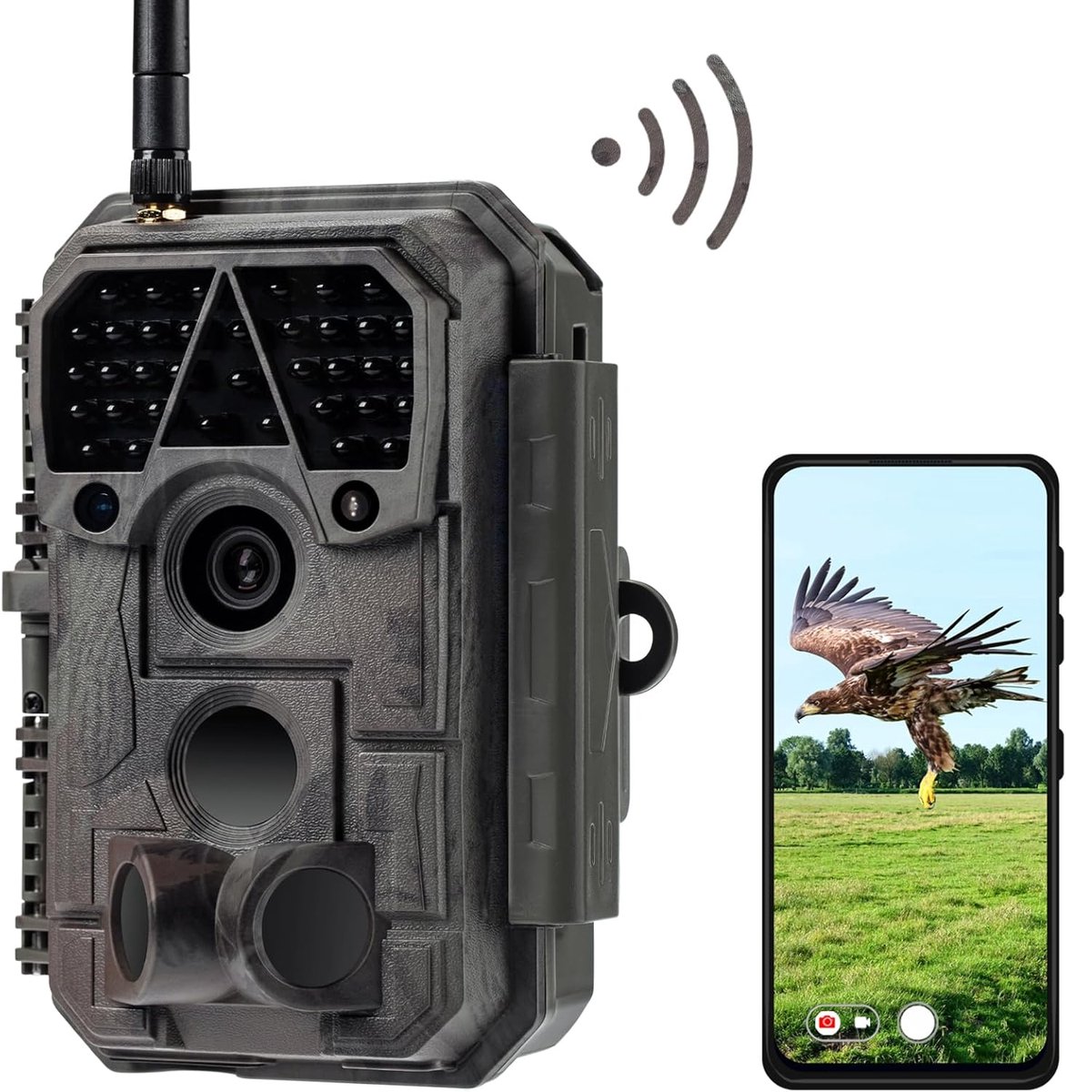 Wildcamera met WiFi en Bluetooth, 32MP Foto's, 1296P Video, Nachtzicht tot 30m, 0.1s Trigger