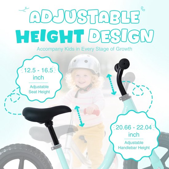 Loopfiets voor meisjes met 12 inch wielen - verstelbaar stuur en zadel, ideaal voor kinderen van 2 tot 5 jaar van Merkloos — afbeelding 2