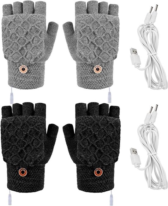 USB-handwarmers Verwarmde handschoenen voor dames Heren USB-verwarmde handschoenen, elektrisch verwarmde vingerloze handschoenen Hete handen Handwarmer Halfvingerwarme verwarmingswant Winter A