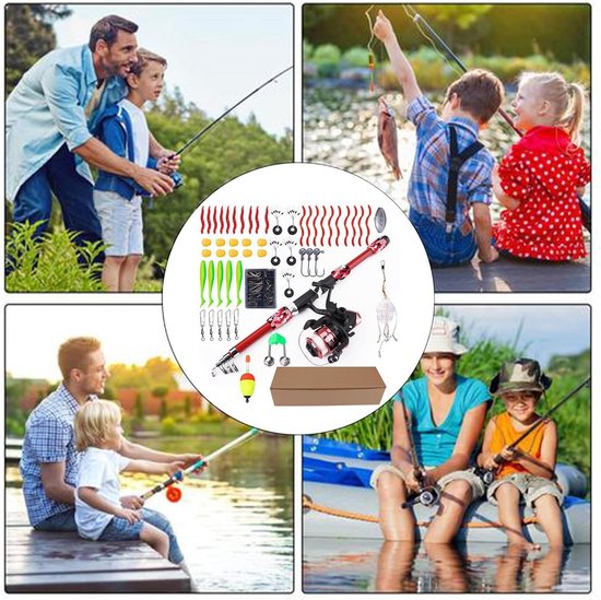 Hengelset - Vishengel set voor kinder - complete visset - 1.8m telescopisch - 2025 nieuwe camouflage rood- Inclusief 55 Visaccessoires-Geschikt voor zowel beginnende als enthousiaste vissers van Amito. — afbeelding 3