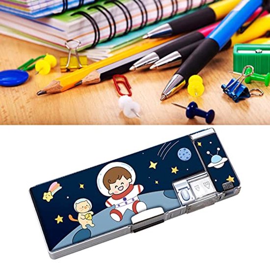Large Pencil Case, Cartoon Multiple Slots Pencil Case Magnetic for Outing (Spaceman) — afbeelding 3