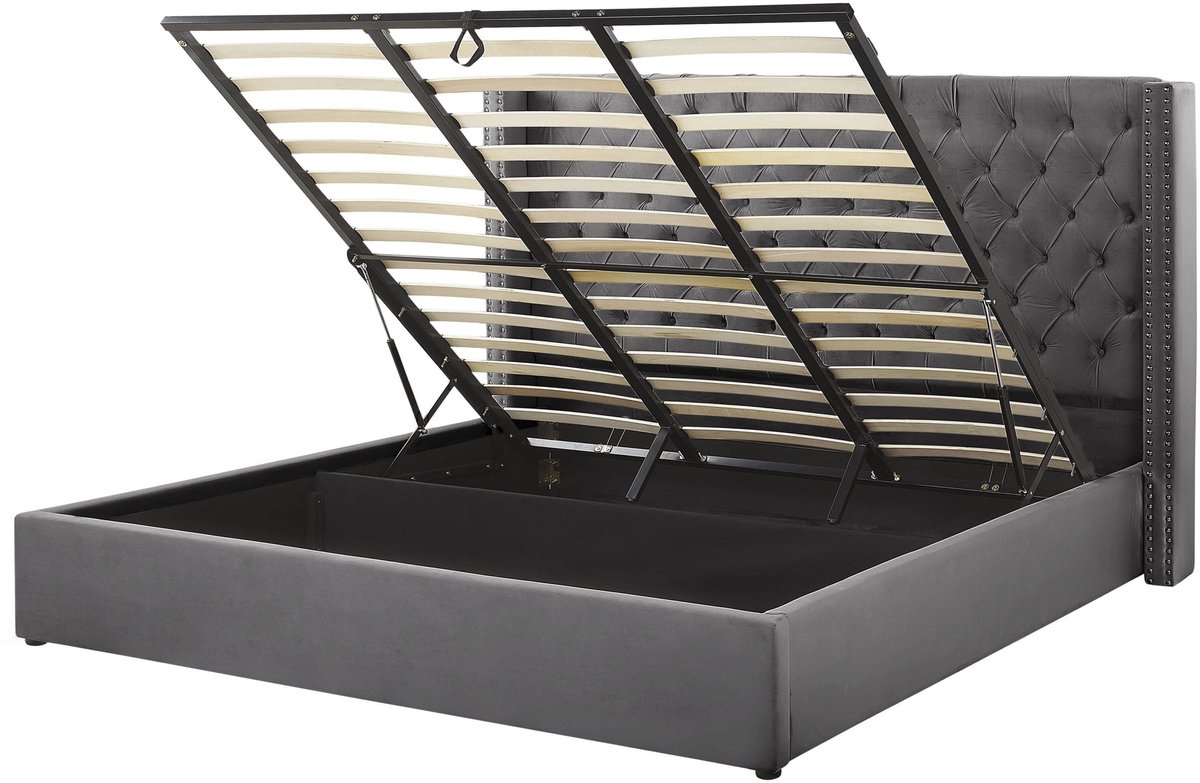 BELIANI LUBBON - Bed met opbergruimte - Grijs - 180 x 200 cm - Fluweel