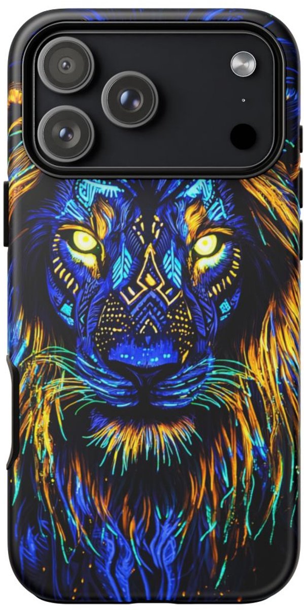 Gloeiende Neon Leeuwengezicht – Telefoonhoesje Geschikt voor iPhone 17 Pro Max
