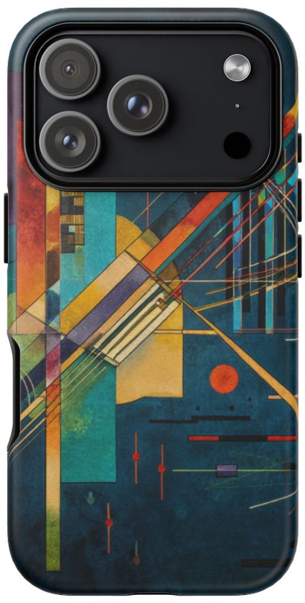 Geometrisch Abstract Design op Donkerblauw – Telefoonhoesje Geschikt voor iPhone 17 Pro