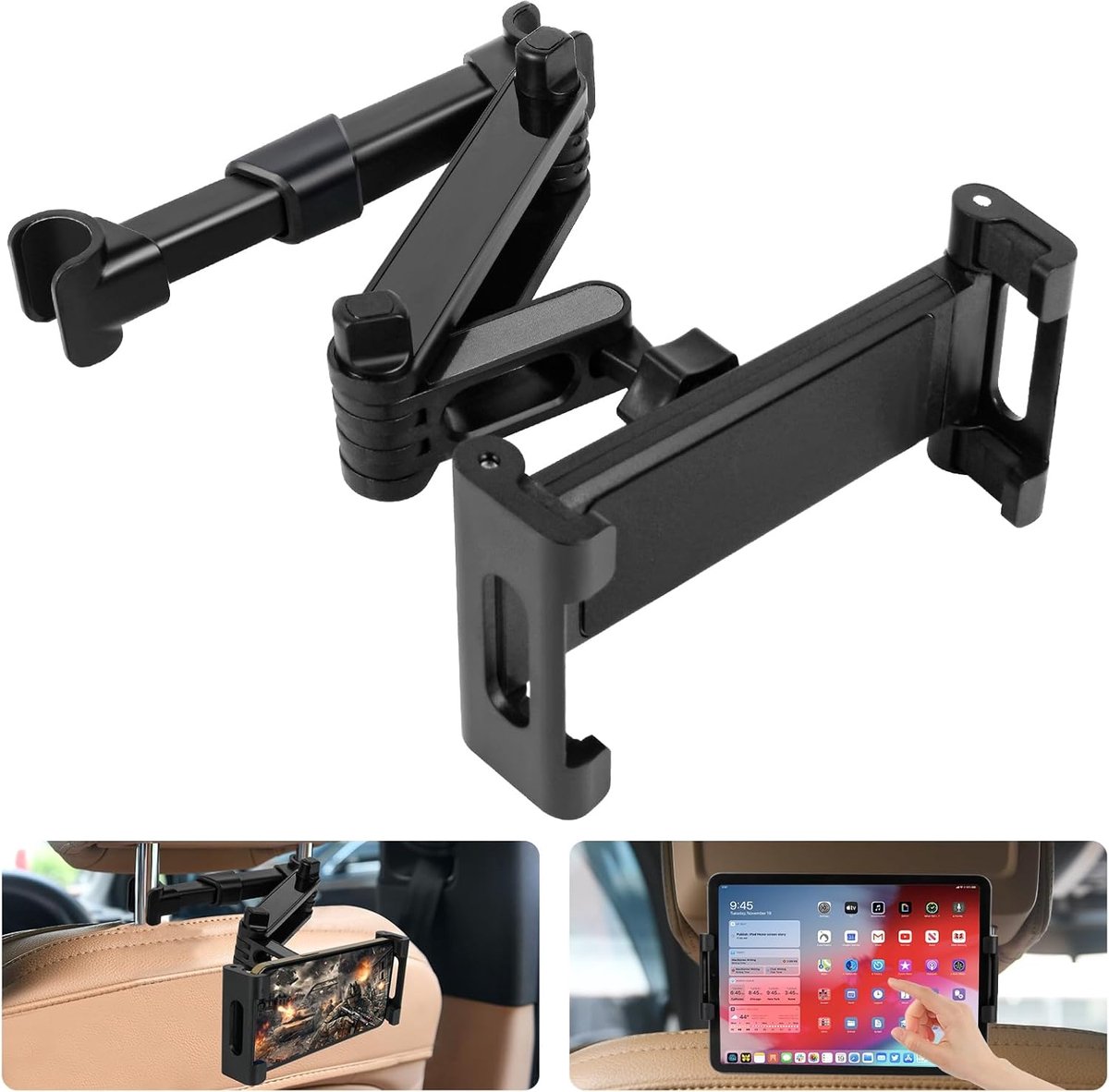 Uitschuifbare Auto Tablethouder met 360° Rotatie voor Tablet en Smartphone