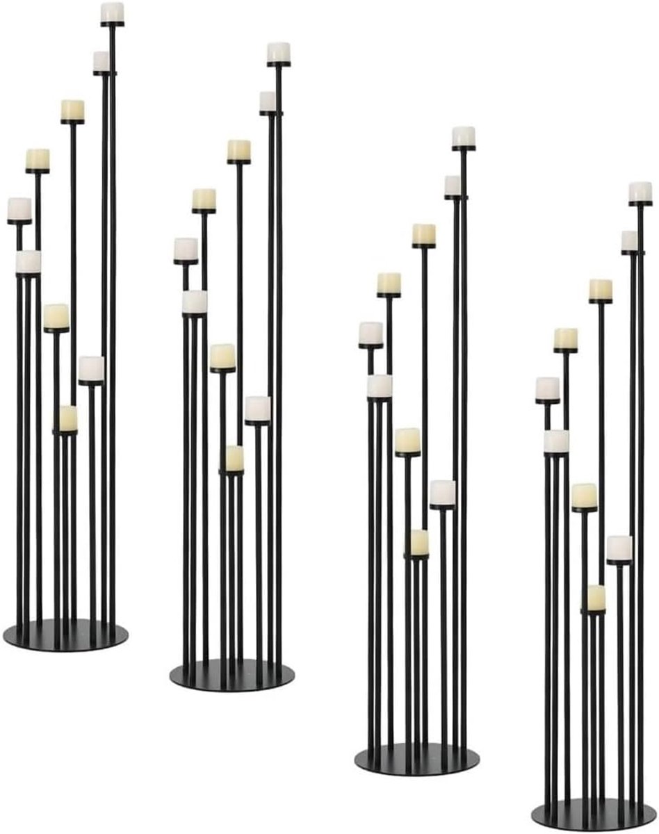 Vloerkandelaar 9-armige set met acryltinten voor LED-kaarsen - Metalen kandelaar voor ceremonie en bruiloft