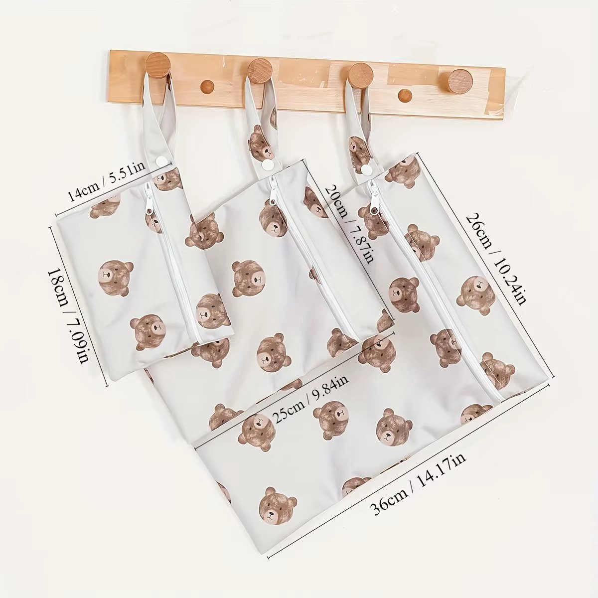 Wetbag Baby 3-Stuks Waterdichte Luiertas Set Teddy Print thumbnail 2