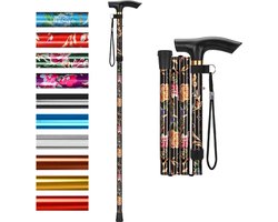 SUMOH® Opvouwbare Wandelstok – Verstelbare Loopstok Lichtgewicht met Ergonomisch T-handvat, Anti-slip Rubberen Voet & Polsband – Wandelstok voor Ouderen, Gehandicapten, Mannen en Vrouwen – Compact, Stevig & Inclusief Opbergzak – 85-95 cm Hoogte