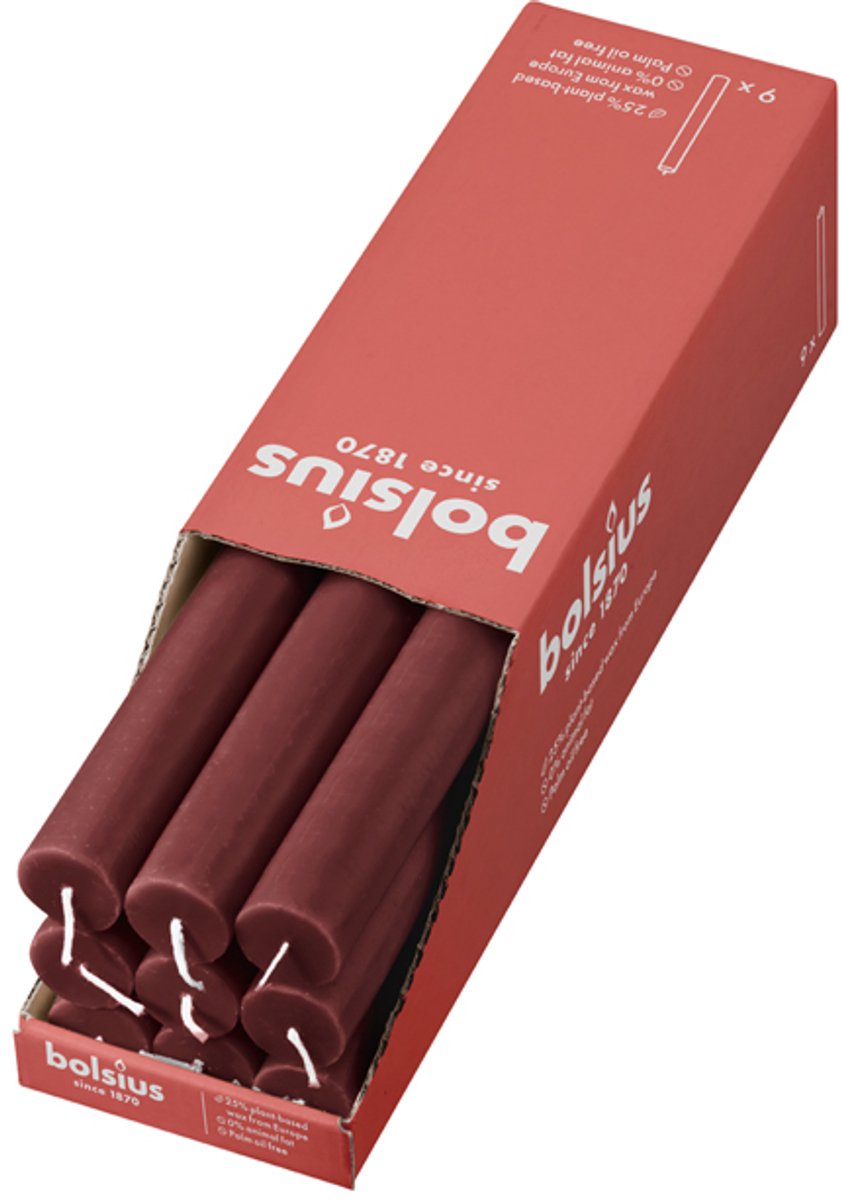 Bolsius Rustiek tafelkaars Velvet Red 9x rood